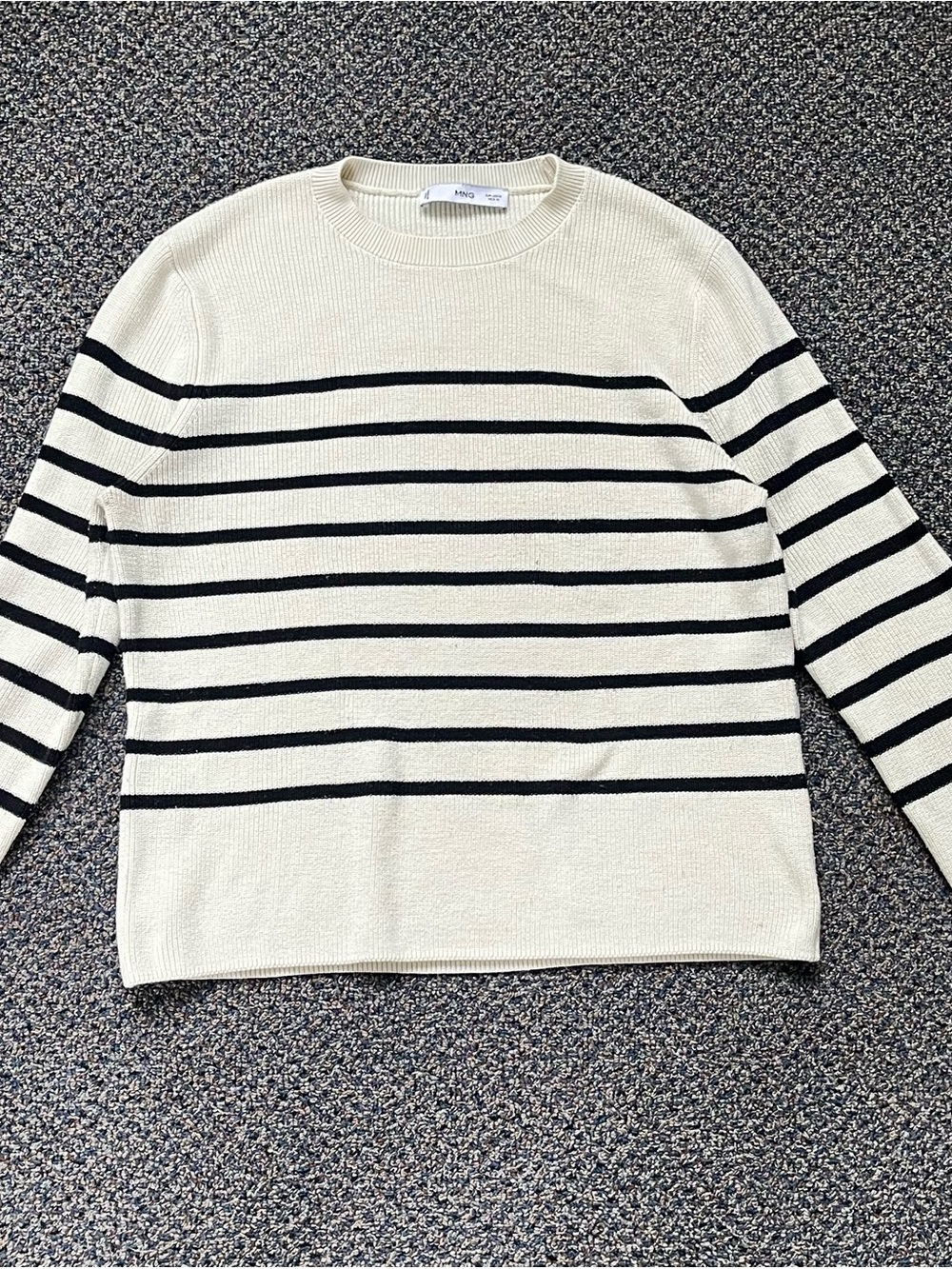 MNG Striped Crewneck Sweater - Cream and Black